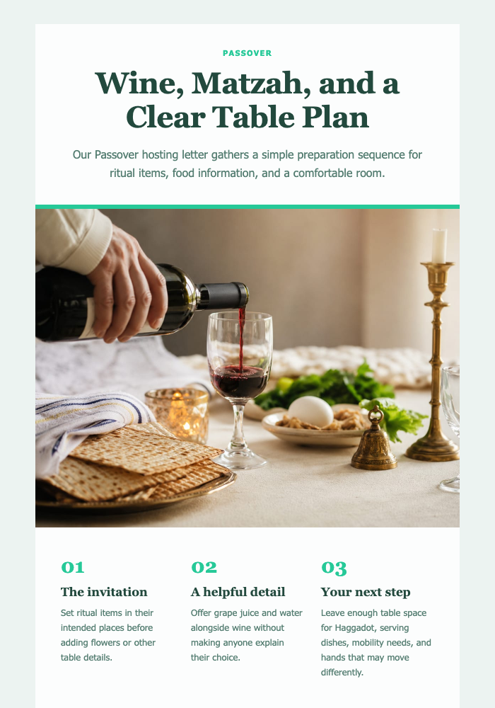 Wine, Matzah, and a Clear Table Plan email design preview