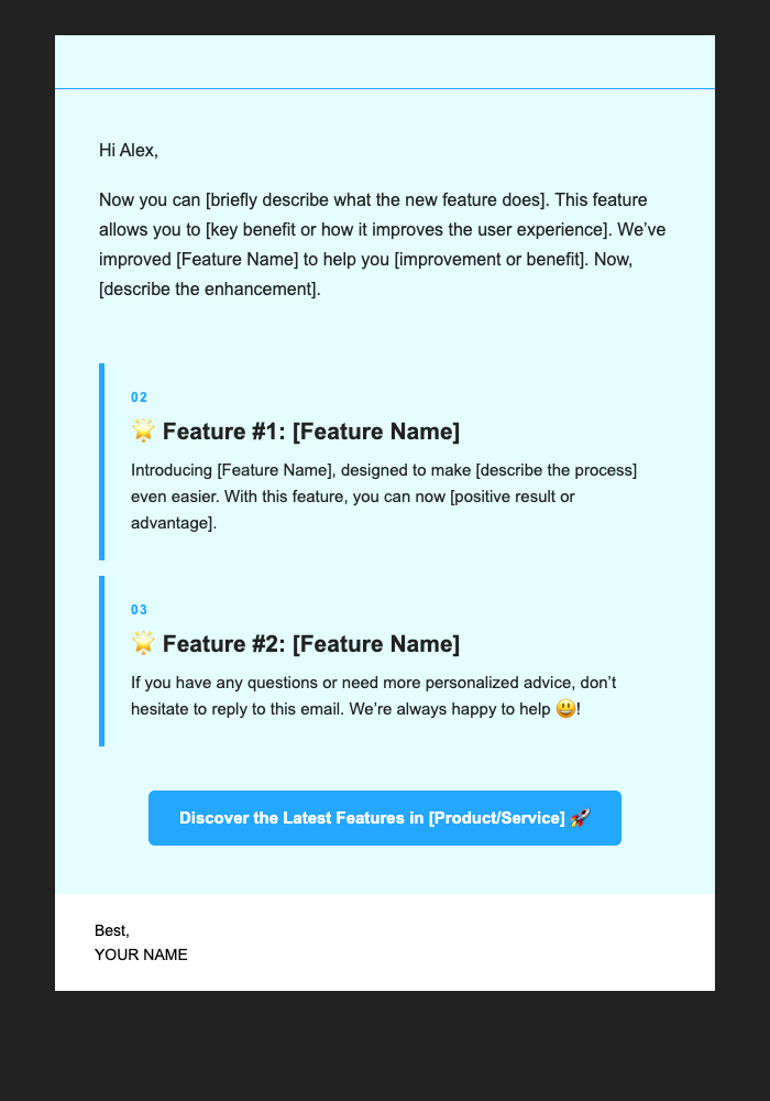 New Features Or Updates email design preview