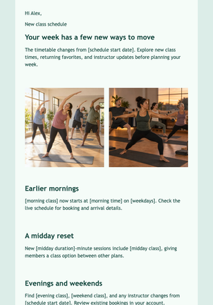 Fitness New Class Schedule email design preview