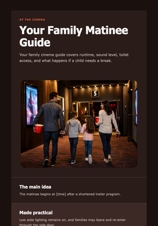 Your Family Matinee Guide email design preview