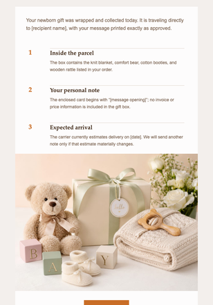Your Newborn Gift Is on Its Way email design preview
