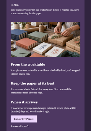 A Note From the Sunroom Studio email design preview
