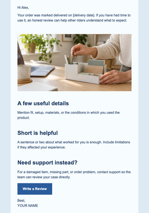 Post-Delivery Review Request email design preview