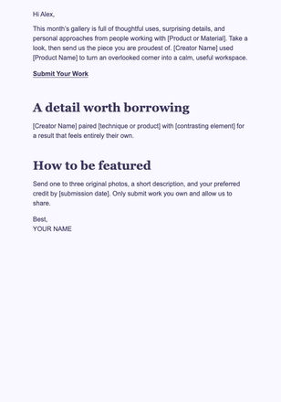 Community Showcase and Call for Submissions email design preview