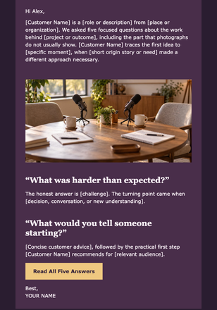 Five-Question Customer Interview email design preview