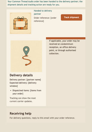 Merchandise Shipment Update email design preview