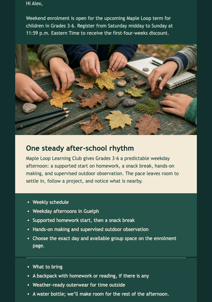 Weekend After-School Sale email design preview