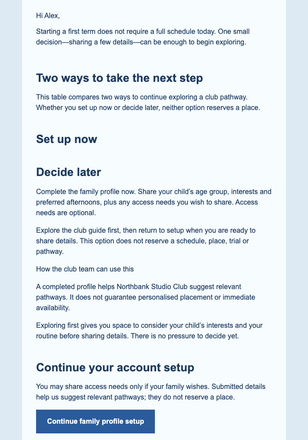 Complete Your Club Pathway email design preview