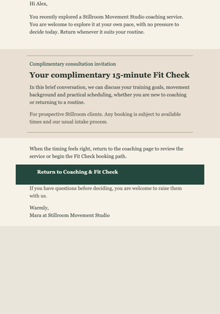 Your Stillroom Fit Check email design preview
