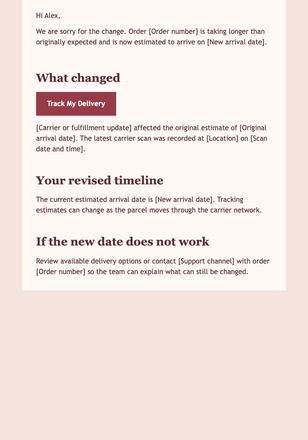 Delivery Delay with Revised Arrival Date email design preview
