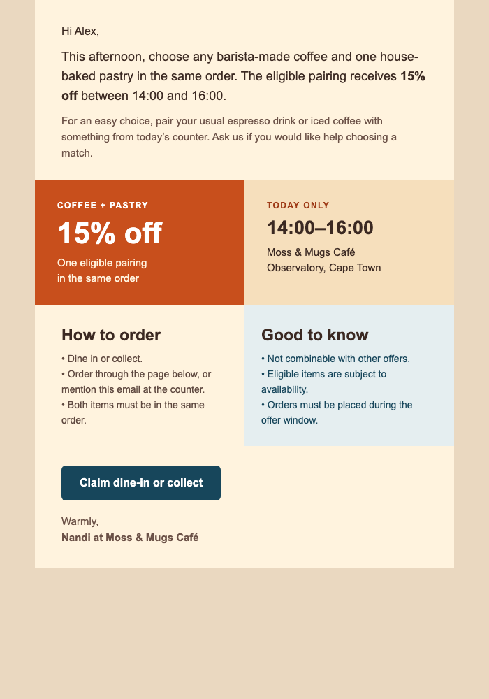 Afternoon Coffee Pairing Flash Sale email design preview