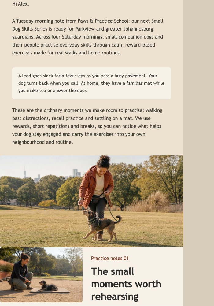 Small Dog Skills Series email design preview