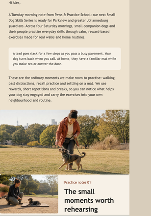 Small Dog Skills Series email design preview