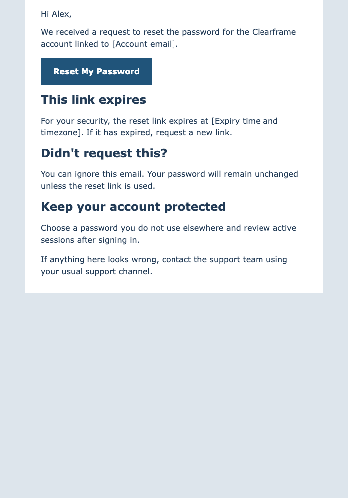 Password Reset email design preview