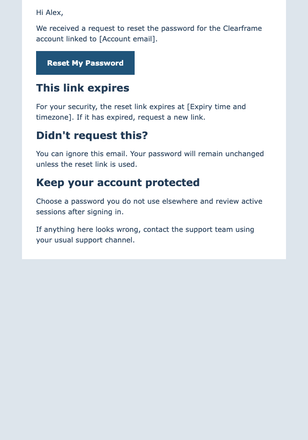 Password Reset email design preview