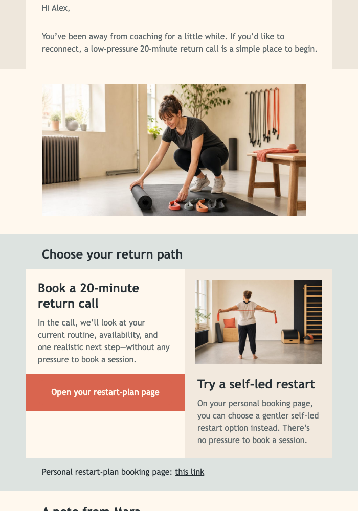 Friday Reset Check-In email design preview