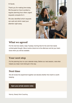 Coaching Session Summary email design preview