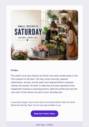 Meet the Florist Behind the Saturday Table email design preview