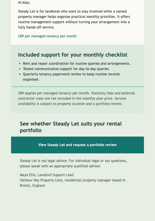 Sunday Landlord Reset email design preview