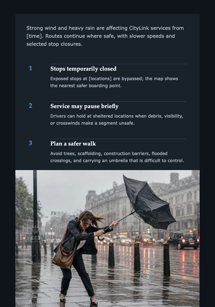Commuter Wind & Rain Alert email design preview