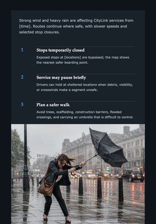 Commuter Wind & Rain Alert email design preview