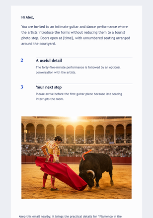 Flamenco in the Courtyard email design preview