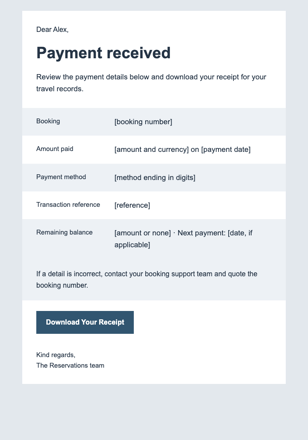 Your Receipt and Payment Record — Travel & Hospitality email design preview