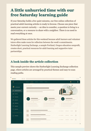 Saturday Learning Guide email design preview