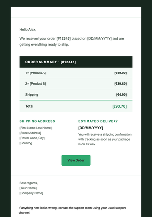 Order Confirmation email design preview