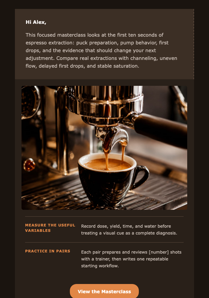 The First Ten Seconds Masterclass email design preview