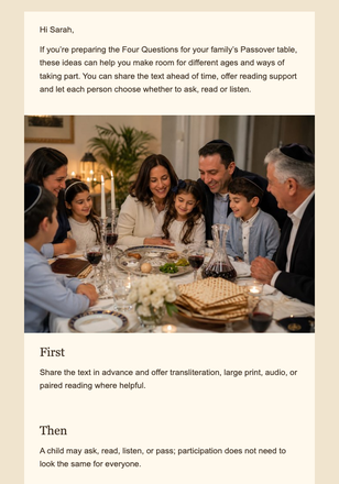 The Four Questions at Your Family Table email design preview