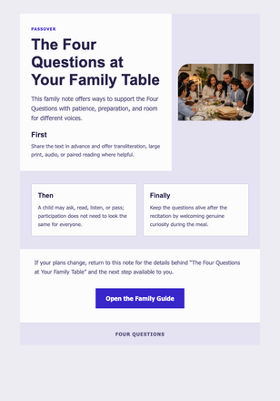 The Four Questions at Your Family Table email design preview