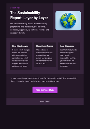 The Sustainability Report, Layer by Layer email design preview