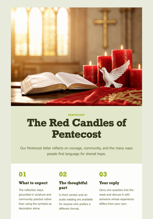 The Red Candles of Pentecost email design preview