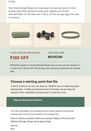 Saved Strength Reset email design preview