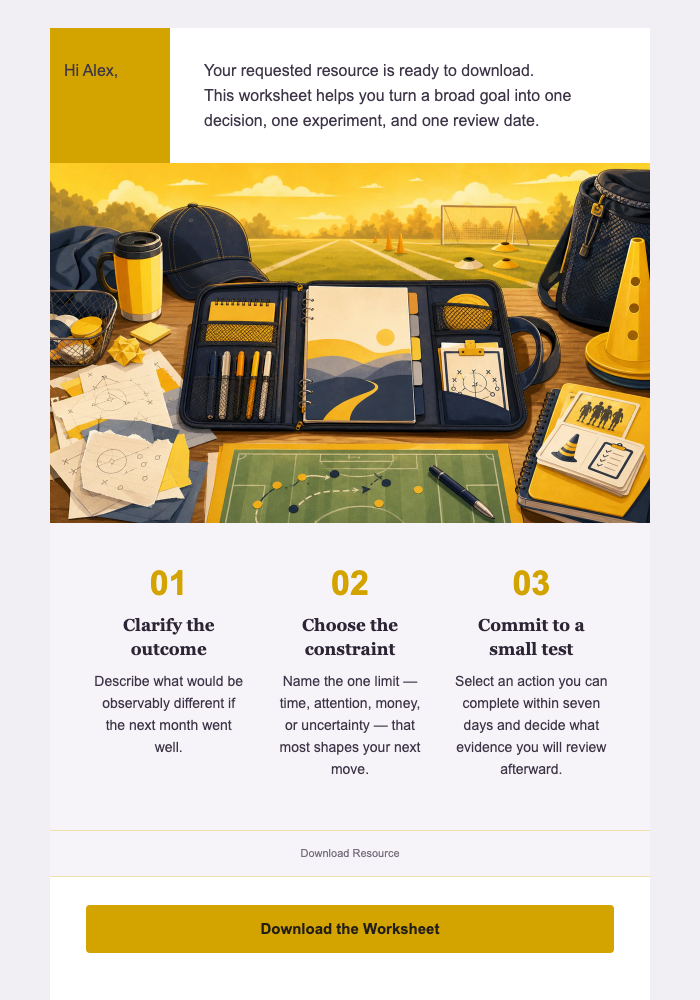 Your 30-Minute Planning Worksheet — Coaches email design preview