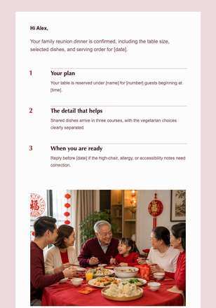 Your Reunion Dinner Menu email design preview
