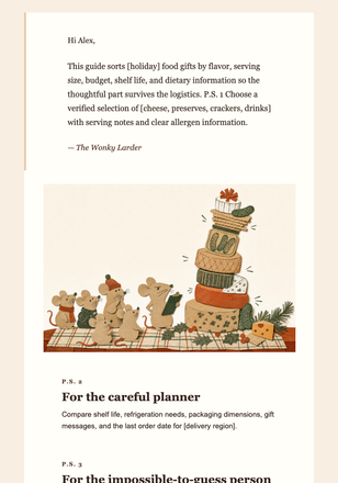 A Cheese Board for Every Awkward Relative email design preview