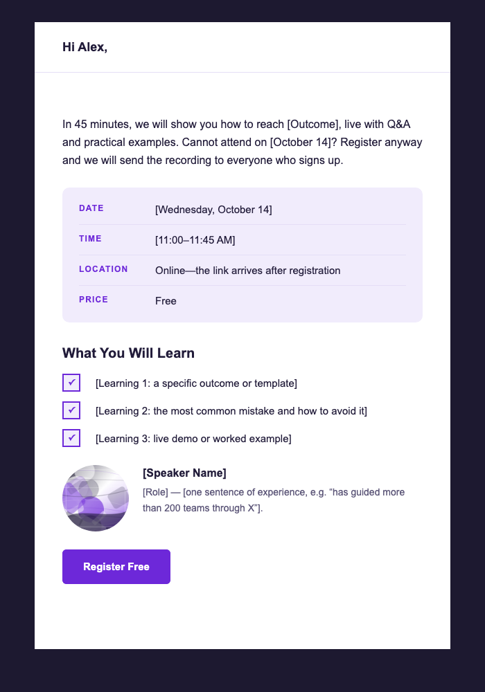 Webinar Invitation email design preview