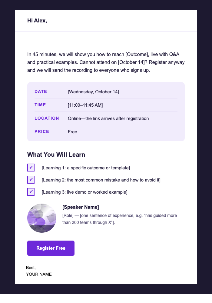 Webinar Invitation email design preview