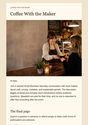 Coffee With the Maker email design preview