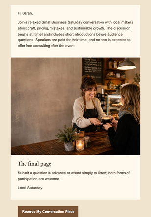 Coffee With the Maker email design preview