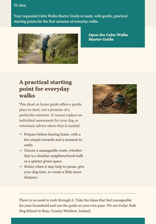 Requested Dog Walk Guide email design preview