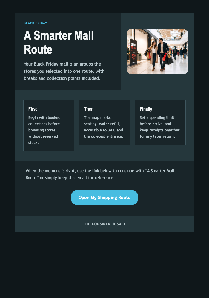 A Smarter Mall Route email design preview