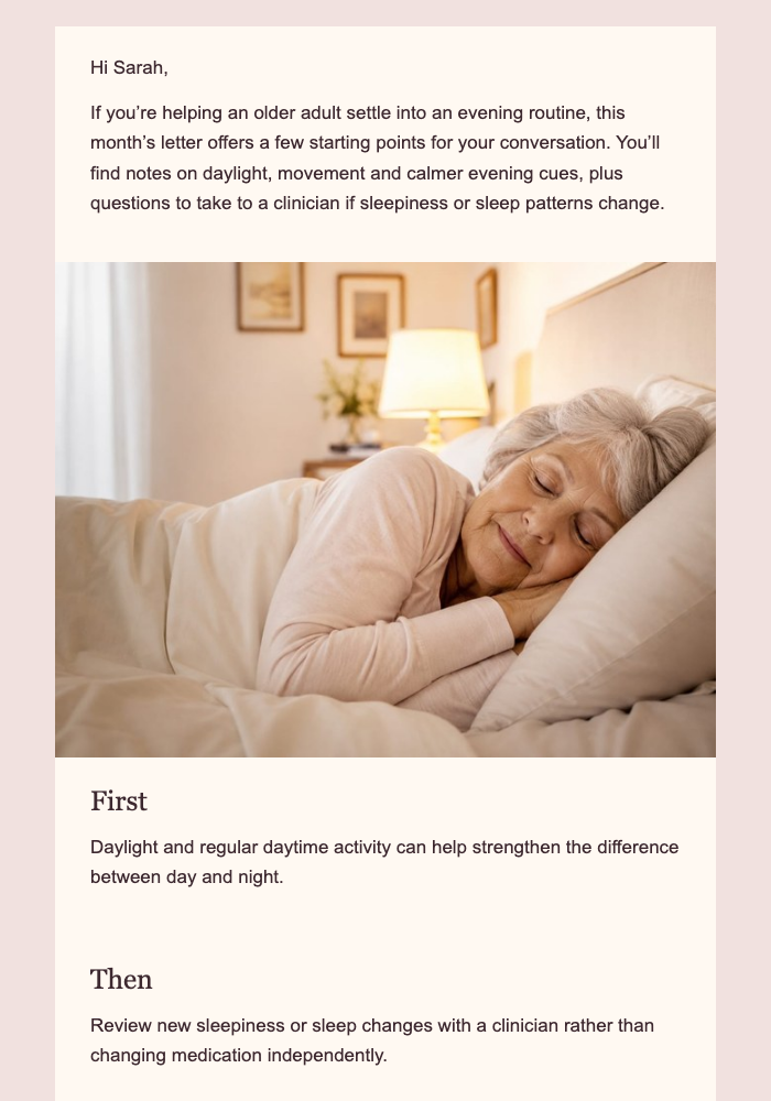 A Better Evening for Older Adults email design preview