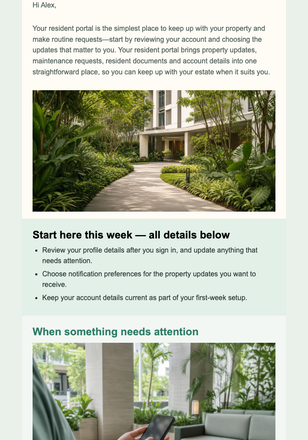Resident Portal Welcome email design preview
