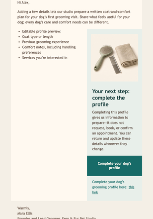 Complete Your Dog Profile email design preview