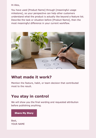 Power User Testimonial Request email design preview