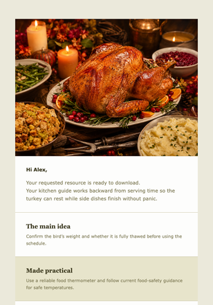 Your Roast Turkey Timing Guide email design preview