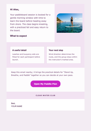 Stand Up, Breathe, and Paddle email design preview